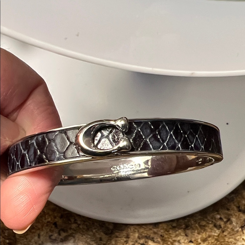 Coach Black and Silver Textured Bracelet
